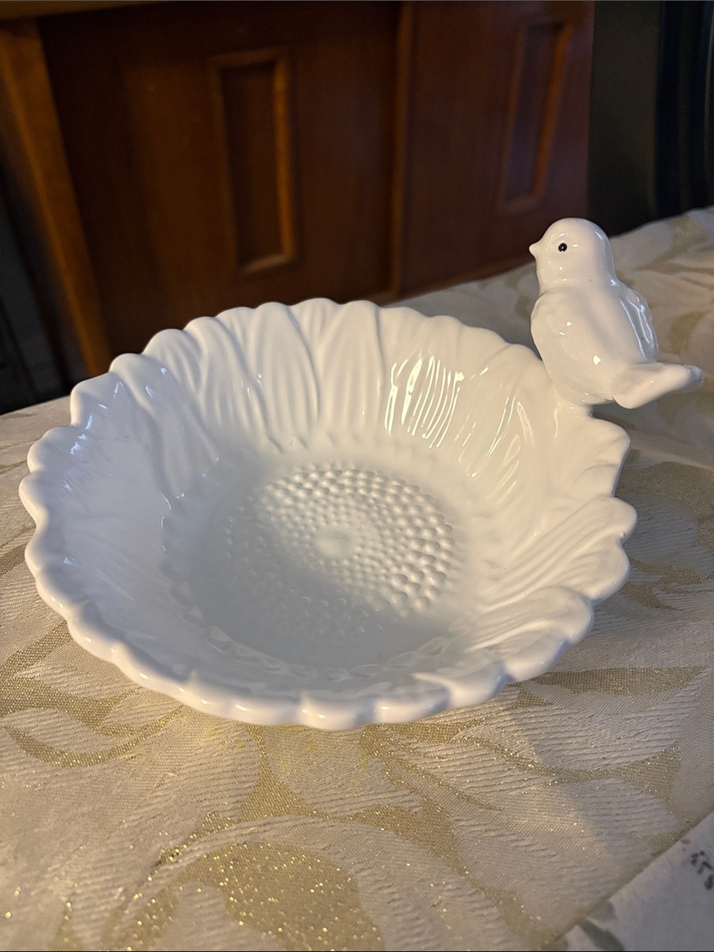 White Ceramic Bird Accent Bowl for Serving and Display
